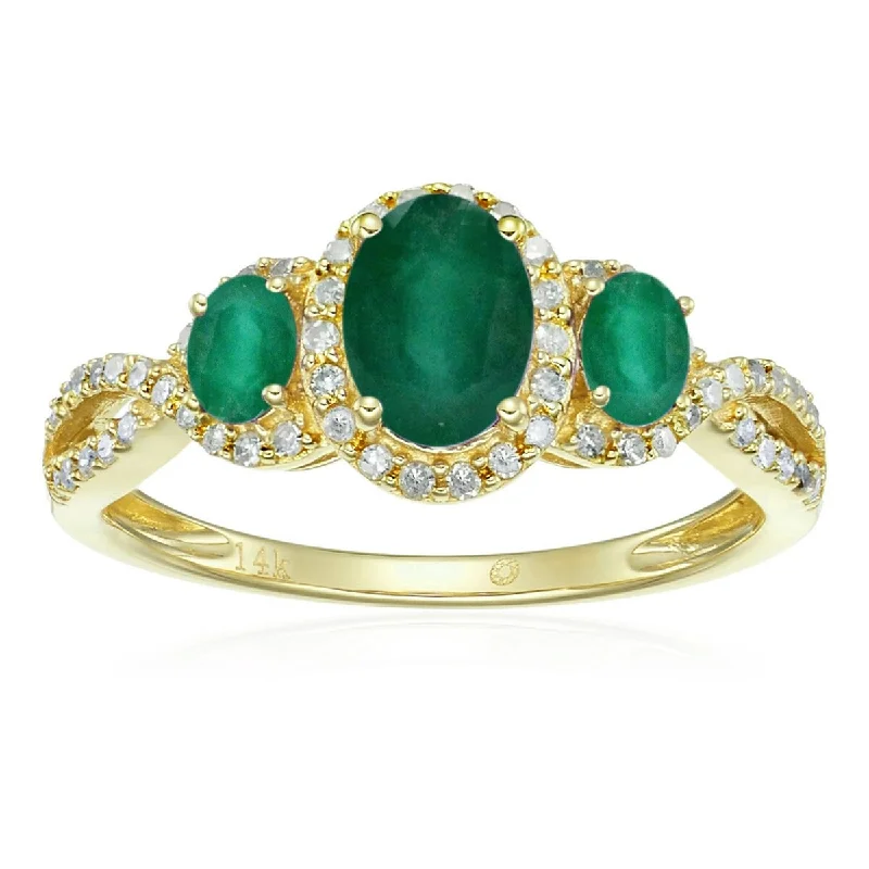 Ethical gemstone rings sourced from sustainable mines gained traction-14K Gold Emerald and Diamond 3-Stone Ring