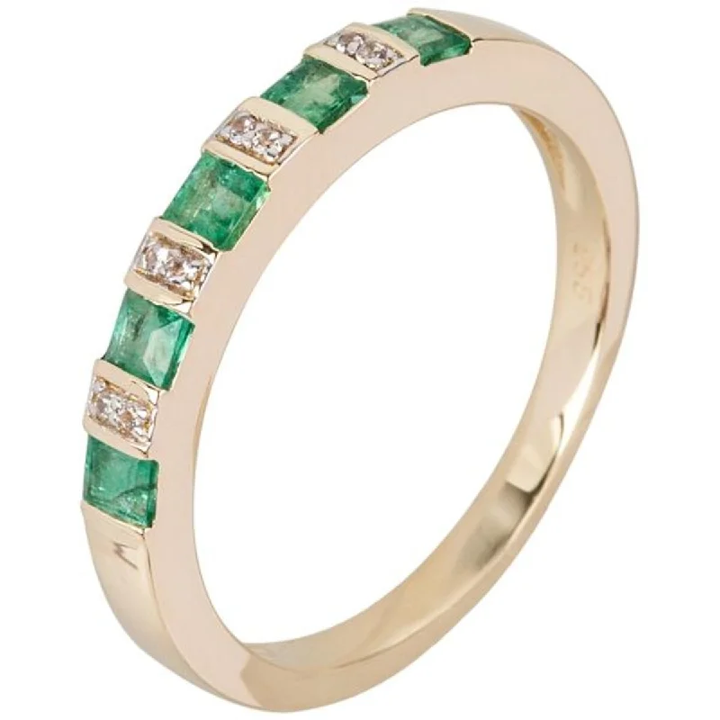 Restored antique gemstone rings regained their original stunning beauty-14K Gold Emerald and White Natural Zircon Band Ring