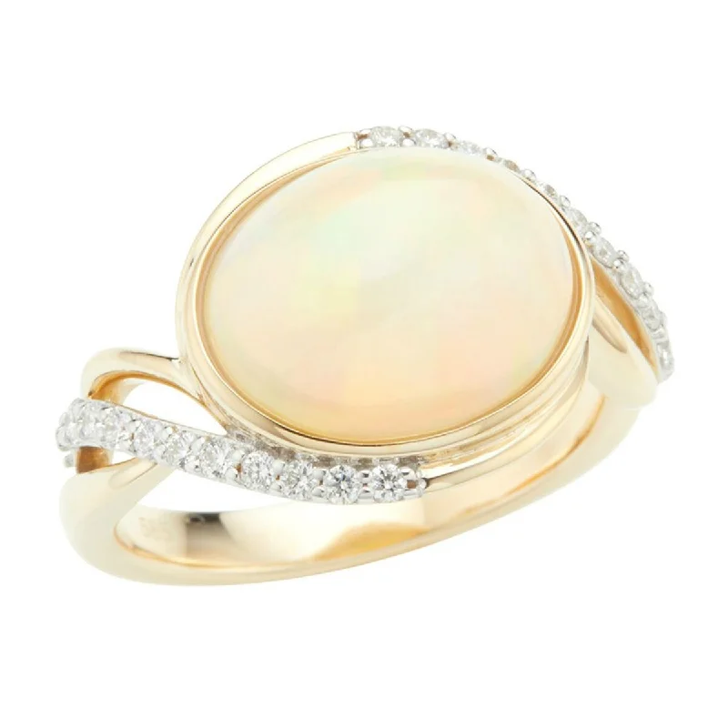 Unique gemstone rings crafted by local artisans sold fast-14K Gold Ethiopian Opal with Diamond Ring