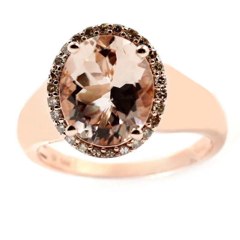 Colorful gemstone rings with vibrant opals shimmered in light-14K Gold Morganite and Brown Diamond Ring