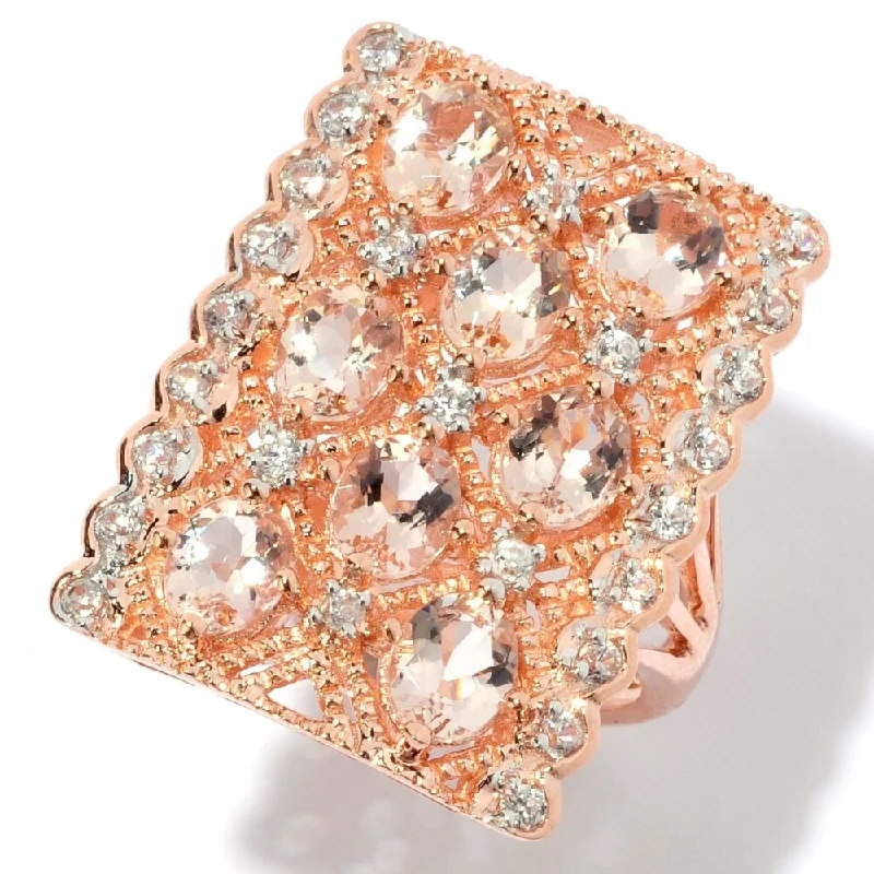 Restored antique gemstone rings regained their original stunning beauty-14k Gold Morganite and White Zircon Rectangle Ring