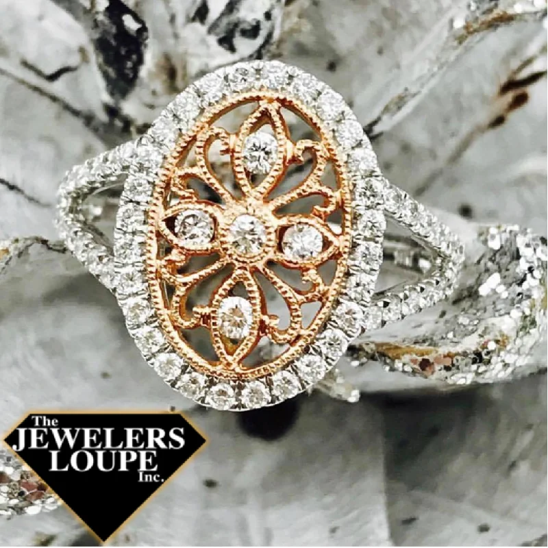 He found affordable gemstone rings for everyday wear online-14K Rose Gold and White Gold .69ctw Diamond Filigree Ring (78239)