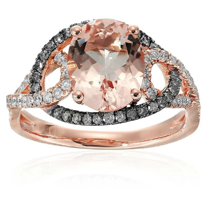 She adored her handcrafted gemstone rings with natural turquoise-14k Rose Gold Morganite and Brown Diamond Swirl Shank Halo Engagement Ring, Size 7