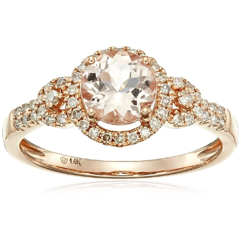 Bold statement gemstone rings for fashion lovers stood out-14k Rose Gold Morganite and Diamond Solitaire Ring