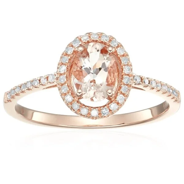 Bohemian gemstone rings with raw crystals matched her vibe-14k Rose Gold Morganite & Diamond Engagement Ring, Size 7