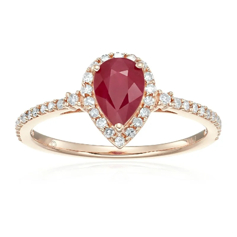 The vintage gemstone rings with rare emeralds gleamed brightly-14k Rose Gold Ruby and Diamond Halo Engagement Ring