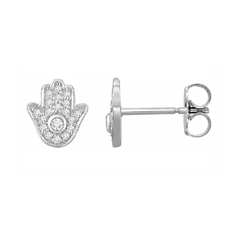 14K White Gold 1/5 CTW Diamond Hamsa Post Earrings, 8.5mm