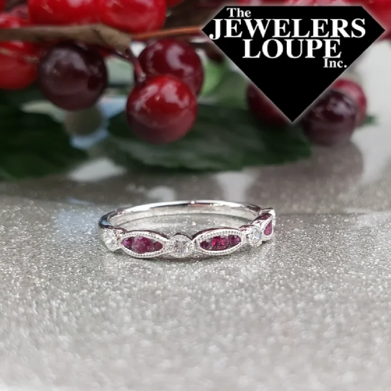 Luxury gemstone rings with diamond halos cost a fortune-14K White Gold .10ctw Diamond and .28ctw Ruby Band (95455)