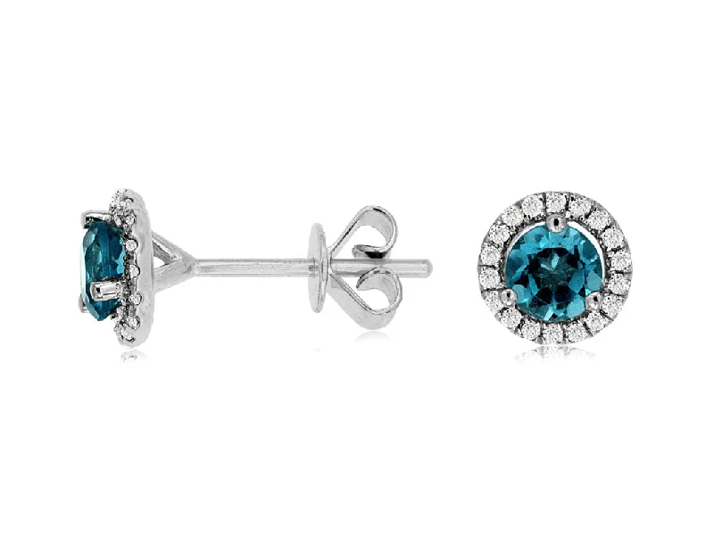 14K White Gold .14ctw Diamond and .85ctw Blue Topaz Earrings (94157)