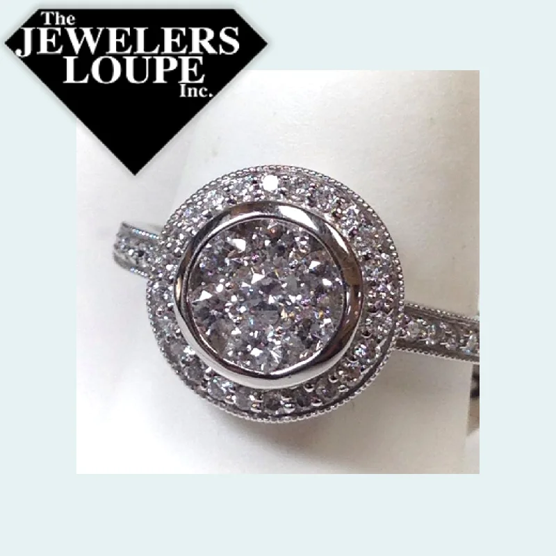 Luxury gemstone rings with diamond halos cost a fortune-14K White Gold 1ctw Diamond Round Halo Cluster Ring (60686)