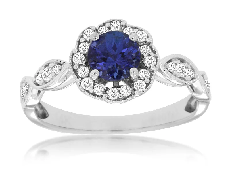 Colorful gemstone rings with vibrant opals shimmered in light-14K White Gold .27ctw Diamond and .60ctw Tanzanite Ring (97949)