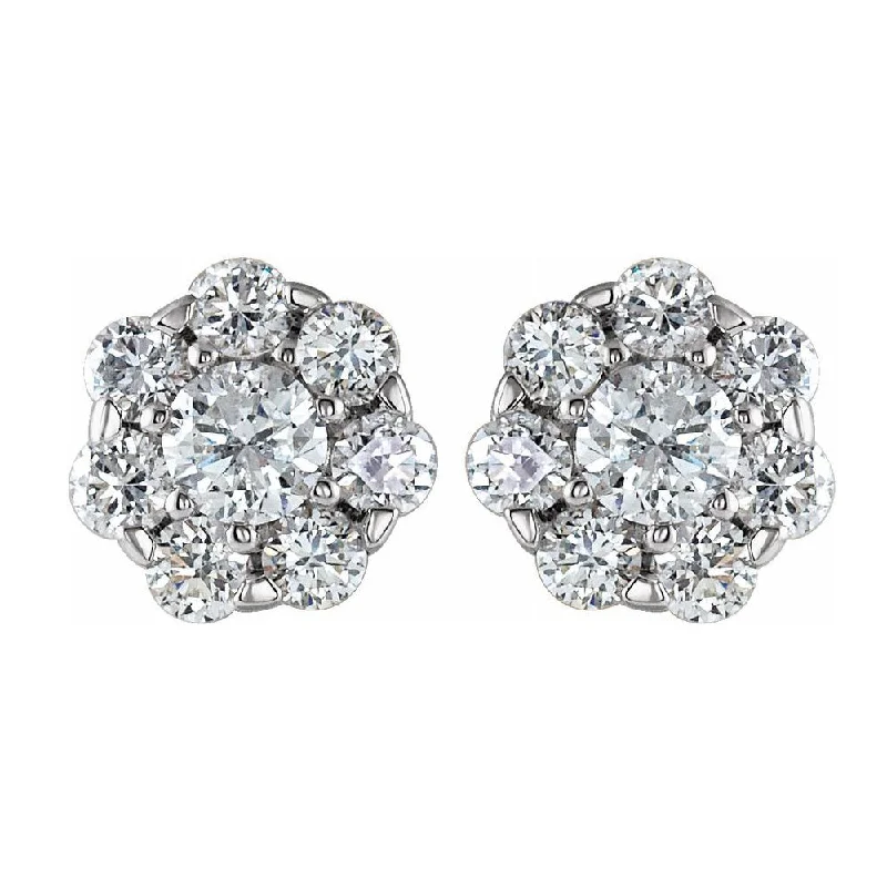 14K White Gold 3/8 CTW Diamond Cluster Stud Earrings, 5.5mm Diameter