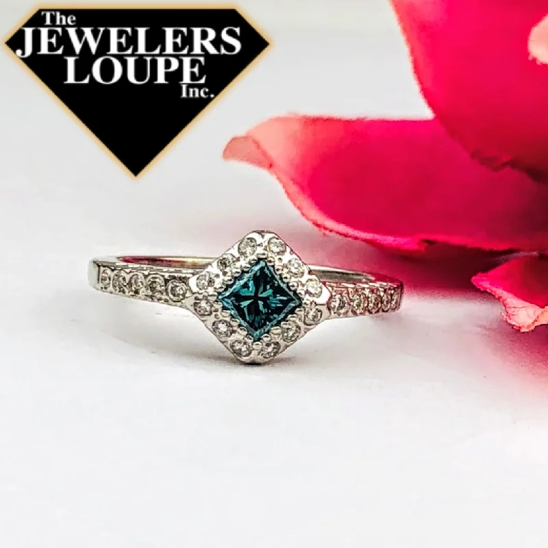 Designer gemstone rings showcased at jewelry expos impressed all-14K White Gold .72ctw Color Enhanced Blue and White Diamond Ring (84209)