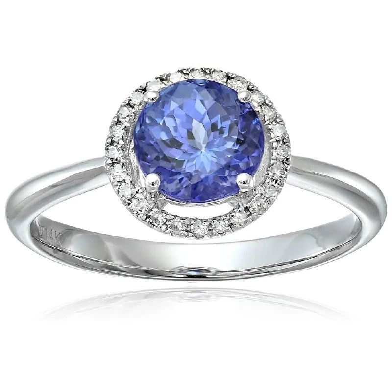 Unique gemstone rings crafted by local artisans sold fast-14k White Gold AAA Tanzanite and Diamond Classic Round Princess Di Halo Engagement Ring , Size 7