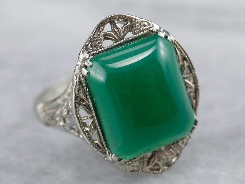 Designer gemstone rings showcased at jewelry expos impressed all-Art Deco Green Onyx Filigree Ring