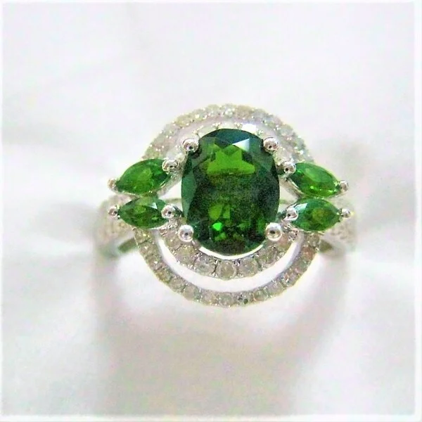 Bespoke gemstone rings tailored to preferences took weeks to make-14k White Gold Chrome Diopside and White Sapphire Ring