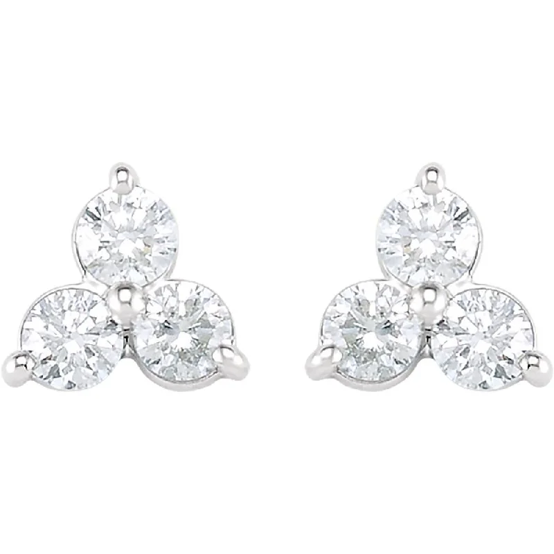 14k White Gold & Diamond Three-Stone Post Earrings