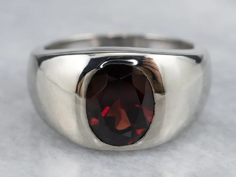 Trendy gemstone rings in modern minimalist styles are popular-Unisex Garnet Statement Ring