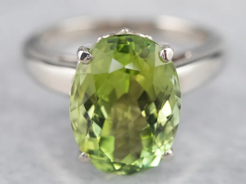 Heirloom gemstone rings passed down through generations held memories-Green Tourmaline Solitaire Ring in White Gold