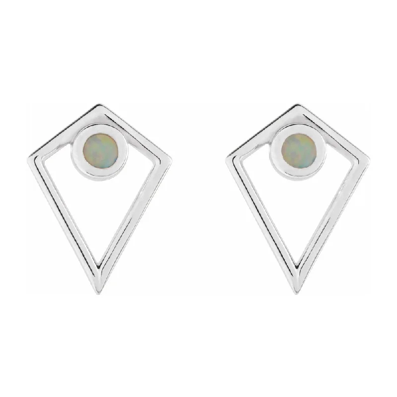 14K White Gold Onyx or Opal Cabochon Pyramid Post Earrings, 11 x 14mm