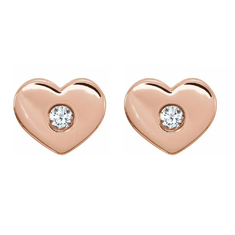 14k White, Rose or Yellow Gold & Diamond Heart Post Earrings, 8 x 6mm