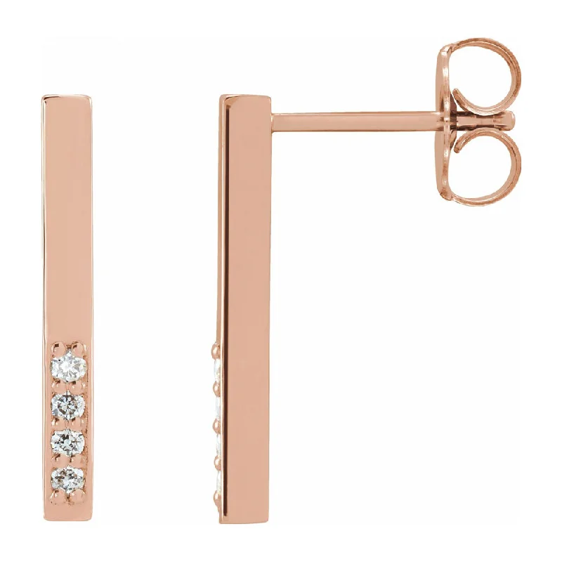 14K White, Yellow or Rose Gold & Diamond Bar Drop Earrings, 2x17mm