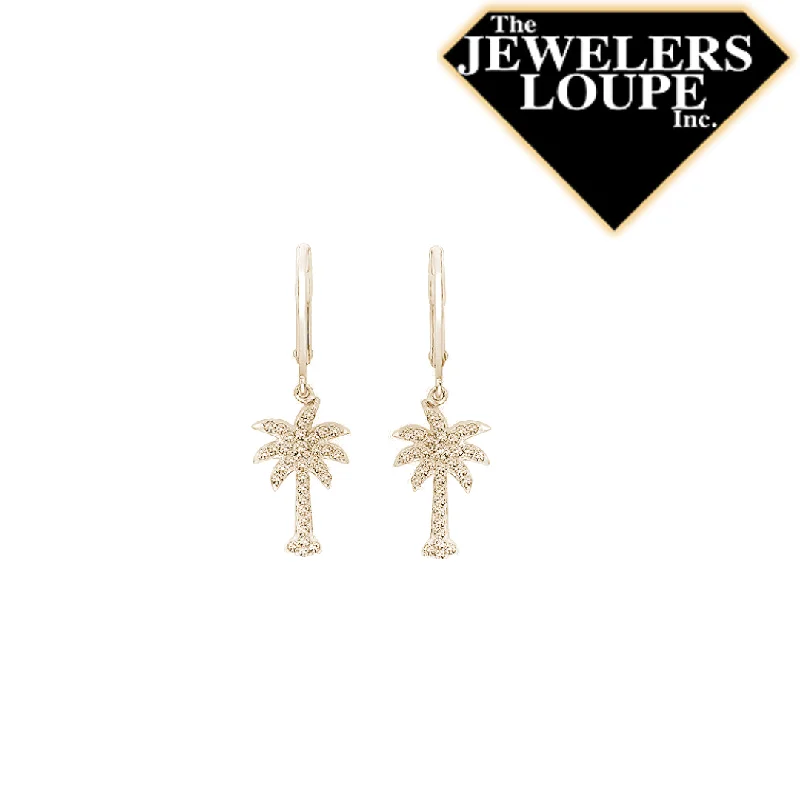 14K Yellow Gold .24ctw Diamond Palmetto Tree Leverback Earrings (95090)