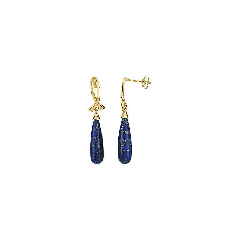 14k Yellow Gold Awareness Ribbon & Lapis Teardrop Dangle Post Earrings