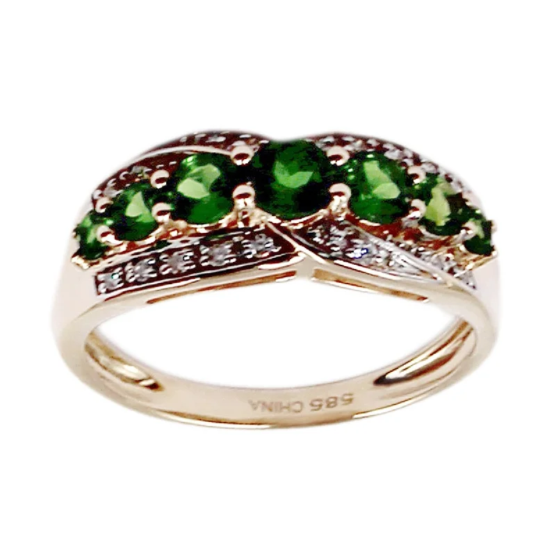 Restored antique gemstone rings regained their original stunning beauty-14K Yellow Gold Chrome Diopside and Diamond Ring