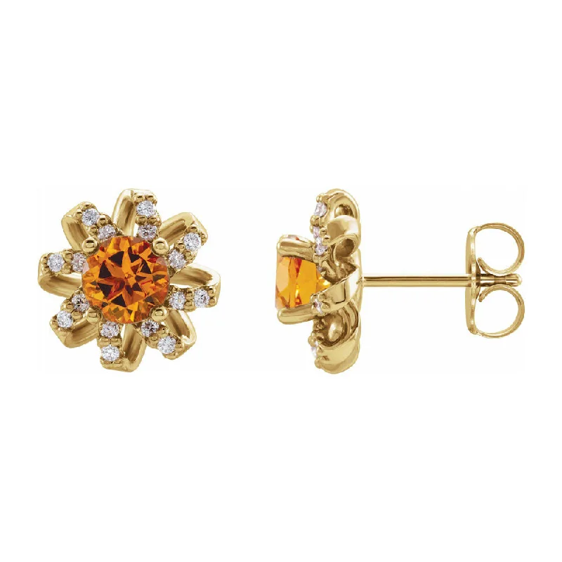 14K Yellow Gold, Citrine & 1/6 CTW Diamond 11mm Halo Post Earrings