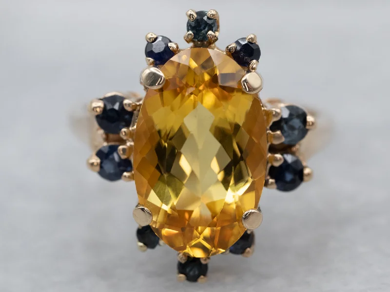 Delicate gemstone rings perfect for stacking adorned her fingers-Gold Citrine and Sapphire Halo Ring