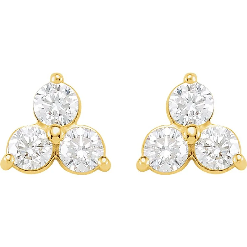 14k Yellow Gold & Diamond Three-Stone Post Earrings