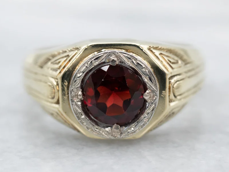 Classic gemstone rings in timeless gold bands never fade-Antique Two Tone Gold Pyrope Garnet Solitaire Ring