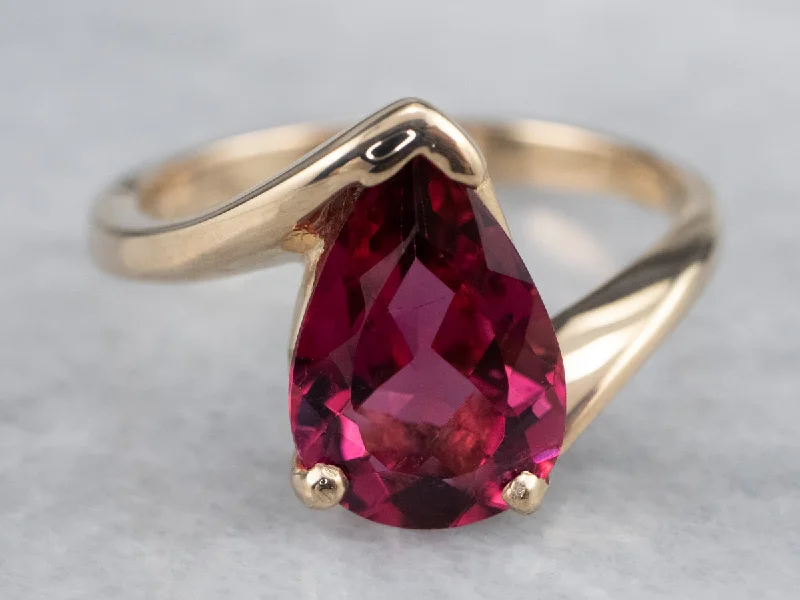 Classic gemstone rings in timeless gold bands never fade-Teardrop Pink Tourmaline Bypass Ring