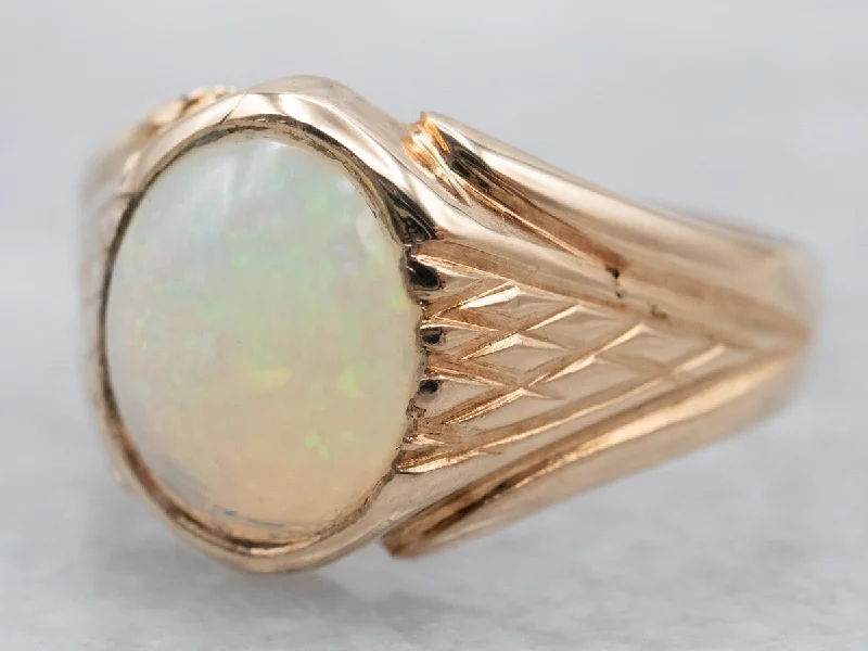 Delicate gemstone rings perfect for stacking adorned her fingers-Antique Rose Gold Opal Solitaire Ring