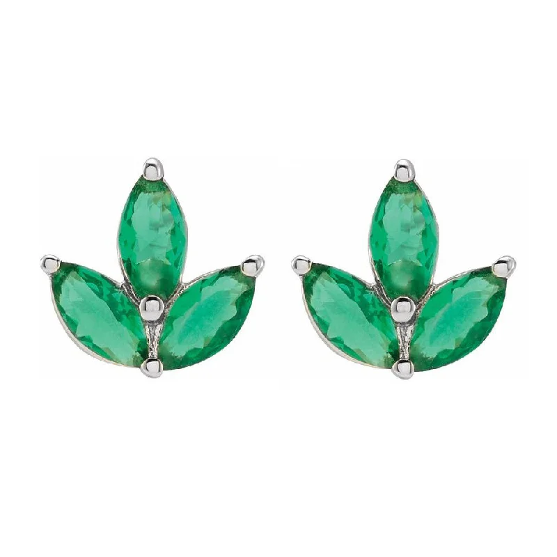 14K Yellow or White Gold Natural Emerald Cluster Earrings, 8 x 8.25mm