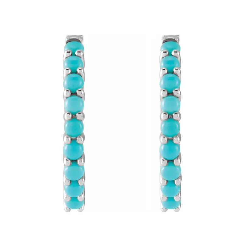 14K Yellow or White Gold Turquoise Hinged Huggie Hoop Earrings, 2x12mm