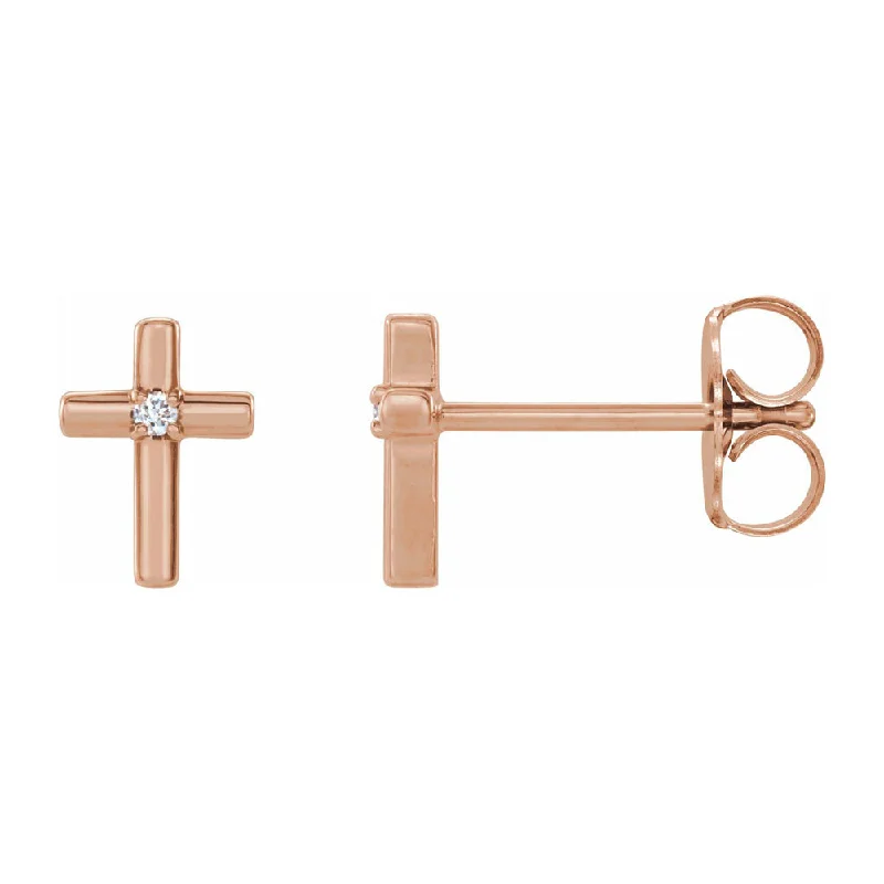 14K Yellow, White or Rose Gold Diamond Cross Post Earrings, 5 x 7mm