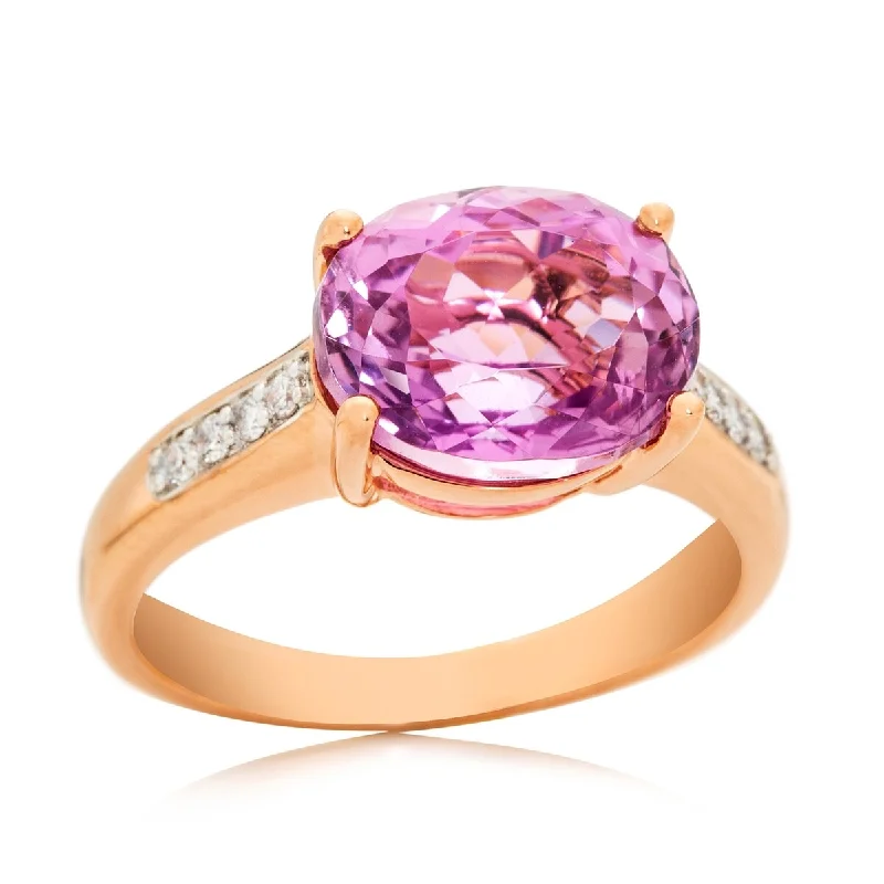 Classic gemstone rings in timeless gold bands never fade-14Kt Rose Gold Kunzite and White Natural Zircon Ring