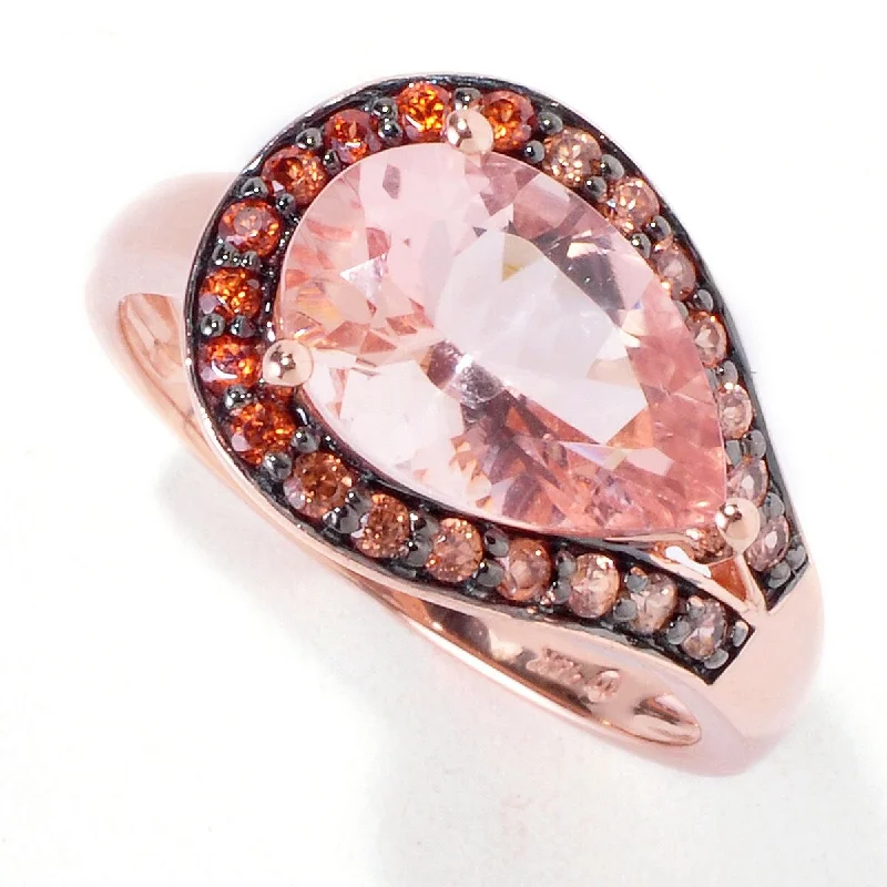 Trendy gemstone rings in modern minimalist styles are popular-14Kt Rose Gold Morganite and Brown Zircon Ring