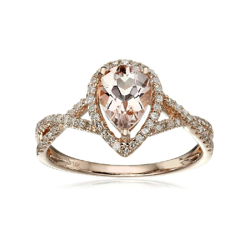 Bold statement gemstone rings for fashion lovers stood out-14KT Rose Gold Pear Shape Morganite & Diamond Solitaire Ring