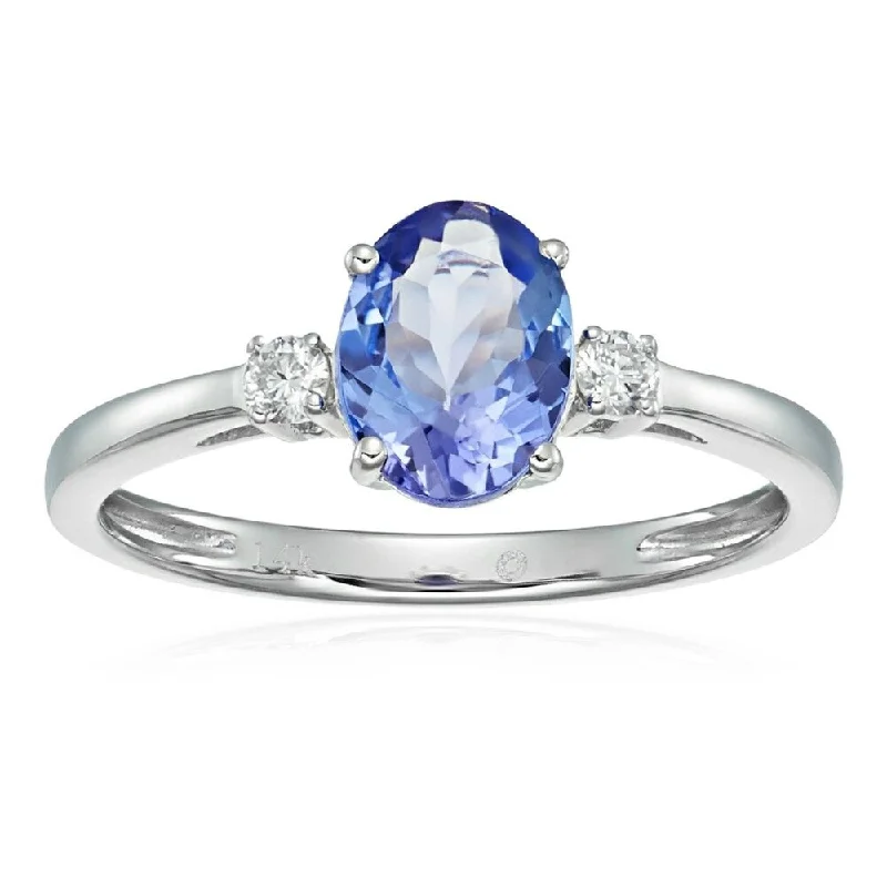 Affordable gemstone rings under fifty dollars surprised her greatly-14KT White Gold Tanzanite and Diamond Classic Engagement Ring Size - 7