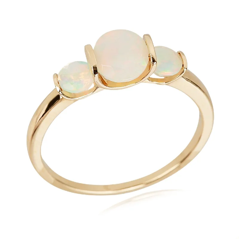 Bohemian gemstone rings with raw crystals matched her vibe-14Kt Yellow Gold Ethiopian Opal 3 Stone Ring