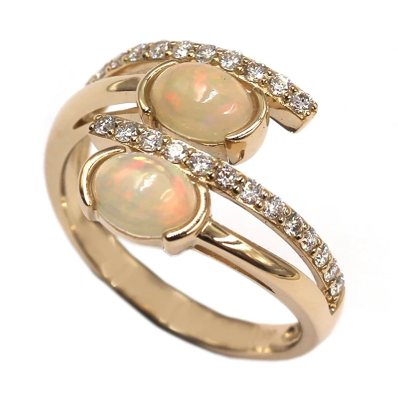 The vintage gemstone rings with rare emeralds gleamed brightly-14KT Yellow Gold Ethiopian Opal and Diamond Ring