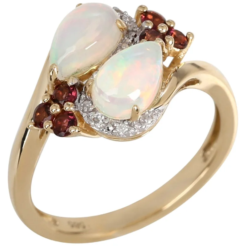 Affordable gemstone rings under fifty dollars surprised her greatly-14Kt Yellow Gold Ethiopian Opal, Pink Tourmaline, Diamond Ring