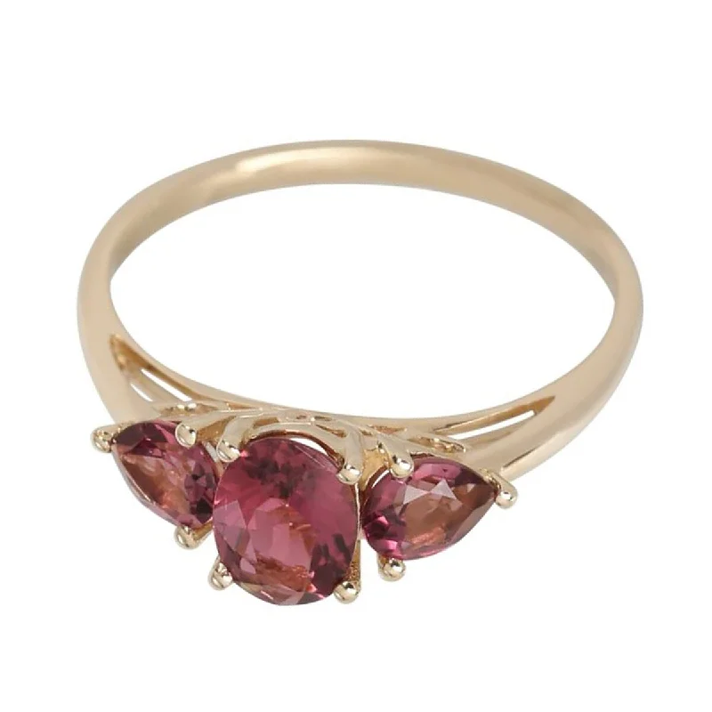 They ordered custom gemstone rings designed for special occasions-14Kt Yellow Gold Pink Tourmaline 3 Stone Ring