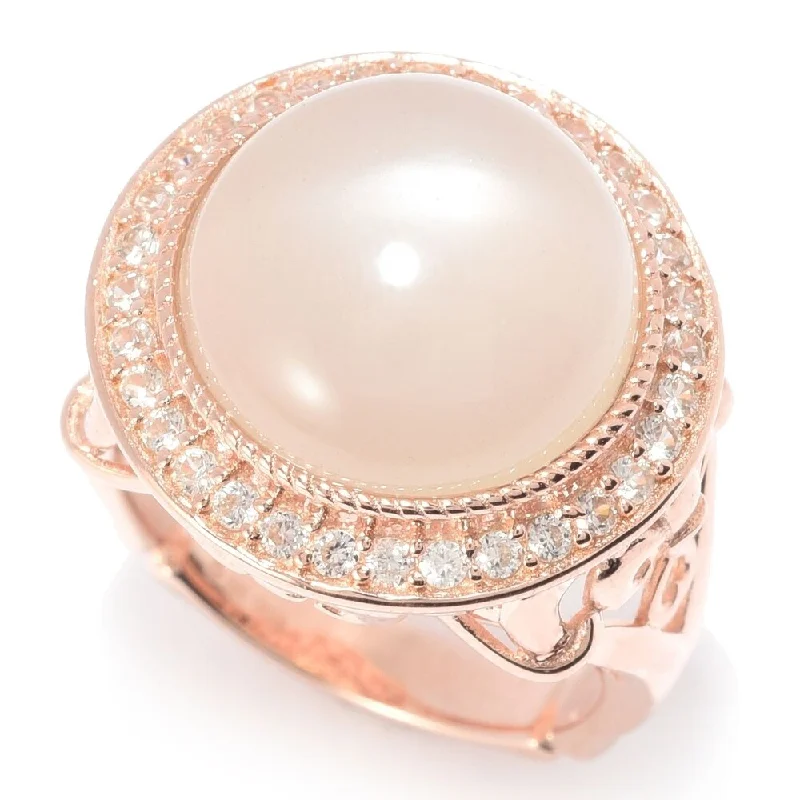 Affordable gemstone rings under fifty dollars surprised her greatly-14mm Round Moonstone & White Zircon Halo Ring