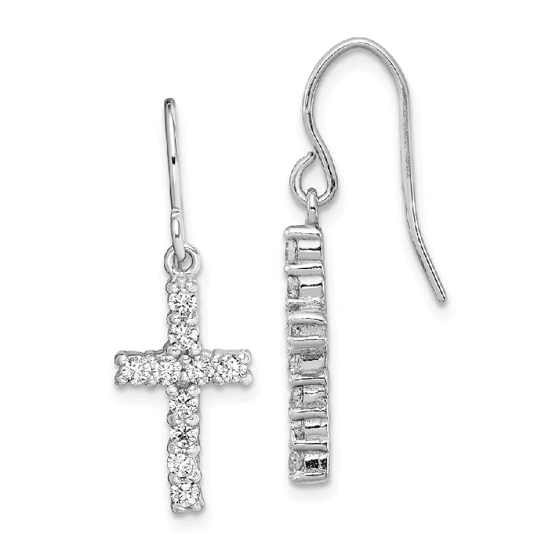 16mm Cubic Zirconia Cross Dangle Earrings in Sterling Silver