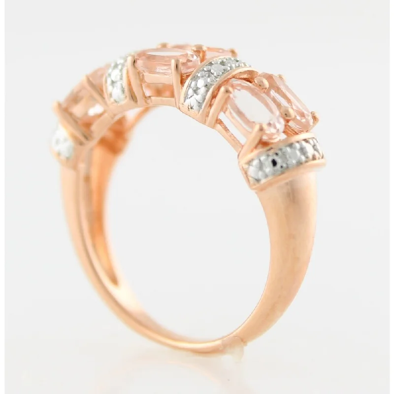 She adored her handcrafted gemstone rings with natural turquoise-18K Rose Gold Over Silver 1.34Ctw Morganite & Diamond Band Ring