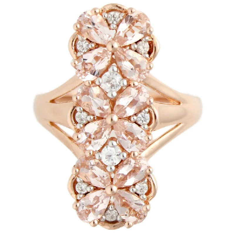 He found affordable gemstone rings for everyday wear online-18K Rose Vermeil over Sterling Silver Morganite White Zircon Elongated Flower Ring